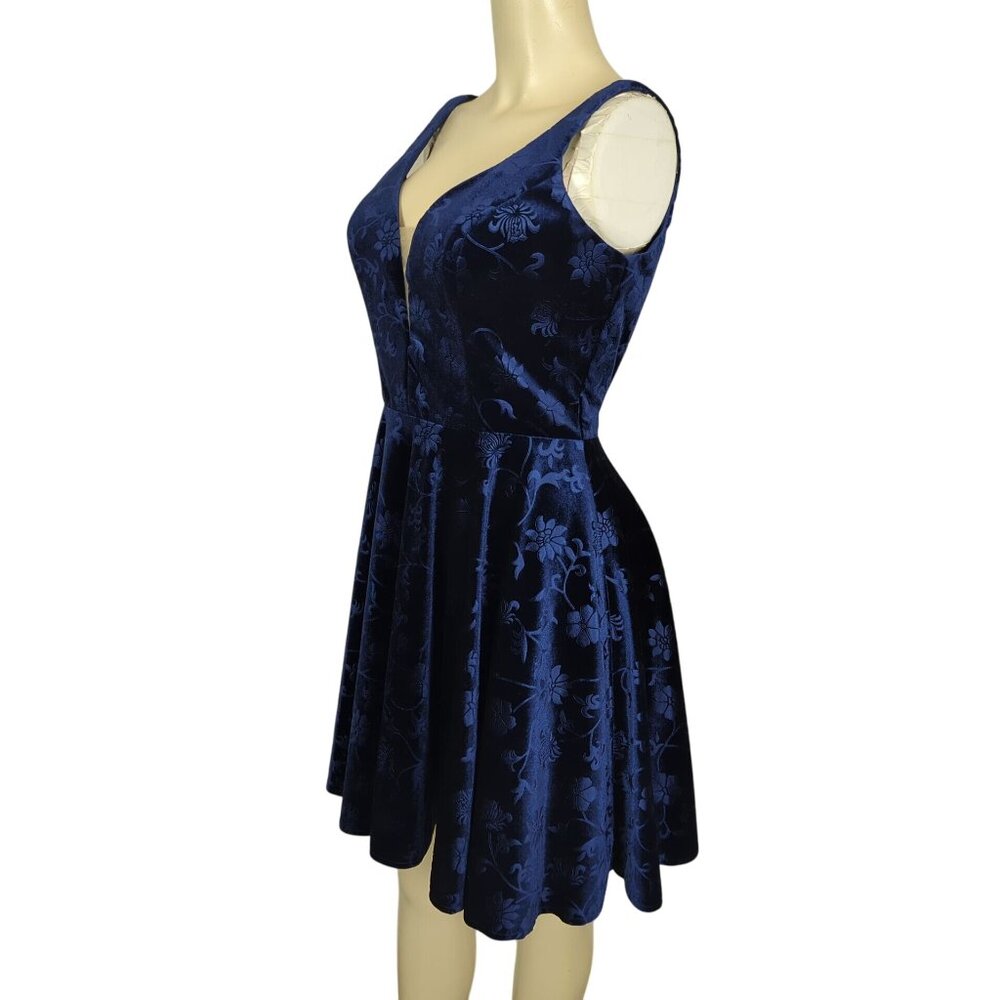 Alyce Paris Dress size 8 sleeveless Blue Velvet Floral A-Line Cocktail Party - Picture 6 of 16